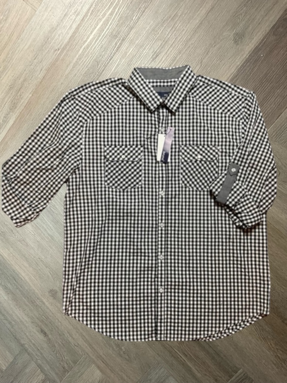 NWT Bruno Gingham Shirt Mens XL Black White Pearl Snap Roll Tab Classy Western